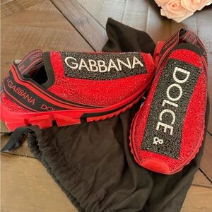 Dolce & Gabbana Red and Black Embellished Sneakers